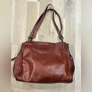 American Leather Co. Lenox Triple Entry Satchel in brandy brown leather